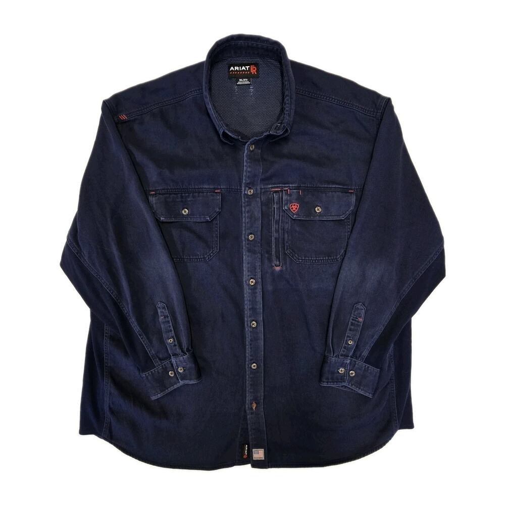 Ariat FR Men's Work Shirt 3XL Navy Blue Long Sleeve Flame Resistant Workwear